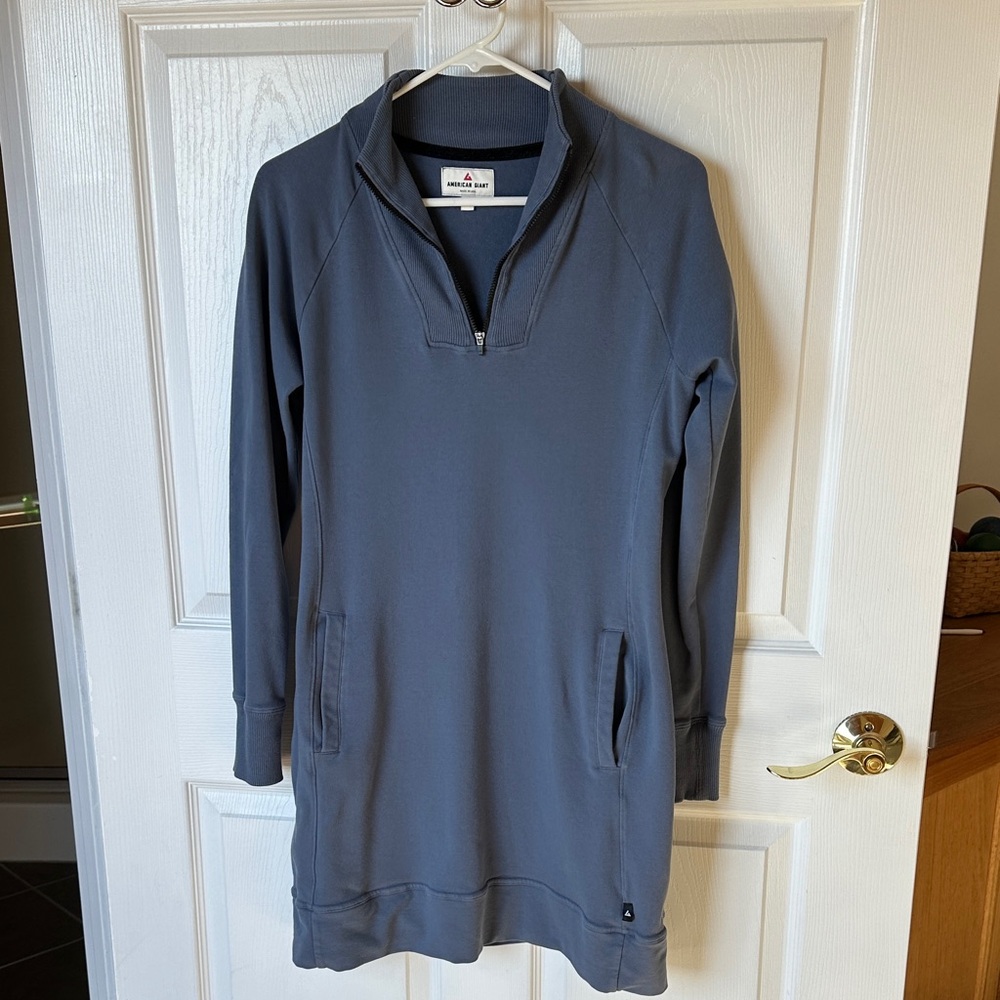 American Giant Blue Quarter-Zip Sweatshirt Dress